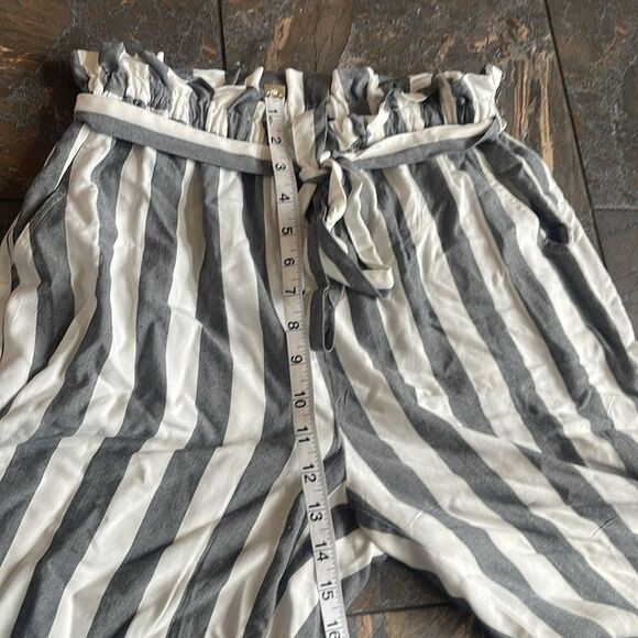 American Eagle Wide Leg Pants Paper Bag Waist Striped with Pockets Size Small - Picture 11 of 15